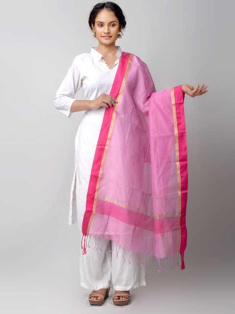 

Unnati Silks Pink & Gold-Toned Woven Design Pure Cotton Dupatta with Zari