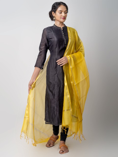 

Unnati Silks Yellow Woven Design Chanderi Dupatta