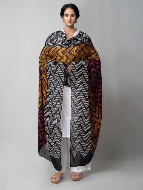 

Unnati Silks Black & Yellow Printed Pure Cotton Block Print Dupatta