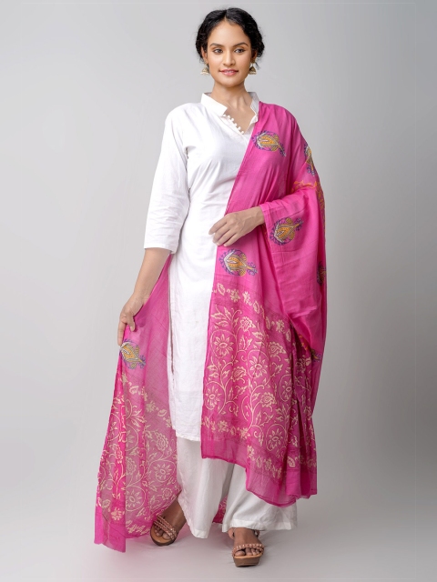 

Unnati Silks Women Pink Ethnic Motifs Printed Pure Cotton Dupatta