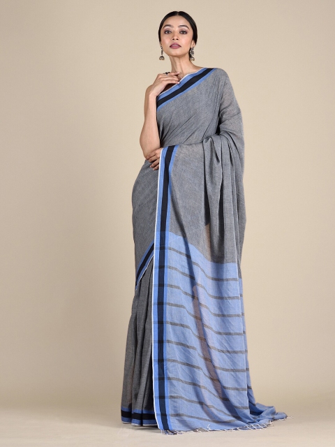 

Mitera Grey & Blue Woven Design Pure Cotton Saree