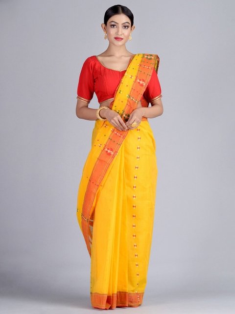 

Mitera Yellow & Maroon Woven Design Pure Cotton Saree