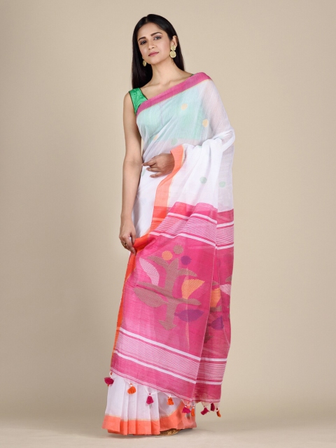 

Mitera White & Pink Woven Design Saree