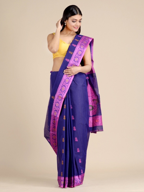 

Mitera Purple & Pink Woven Design Pure Cotton Heavy Work Taant Saree