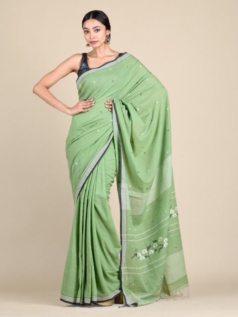

Mitera Green & White Floral Pure Cotton Saree