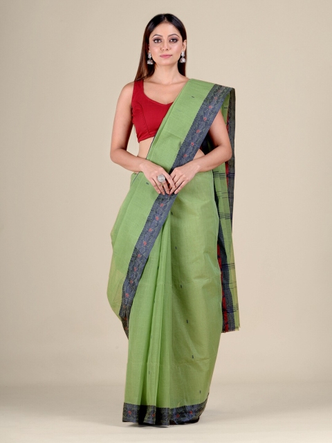 

Mitera Green & Blue Floral Pure Cotton Taant Saree