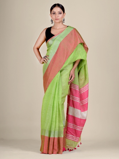 

Mitera Green & Pink Pure Linen Saree
