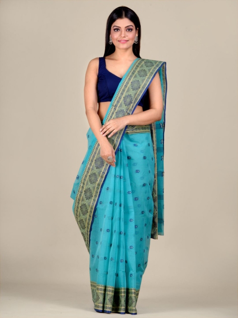 

Mitera Blue Floral Pure Cotton Taant Saree