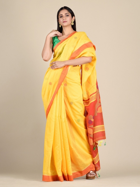 

Mitera Yellow & Orange Blended Cotton Saree
