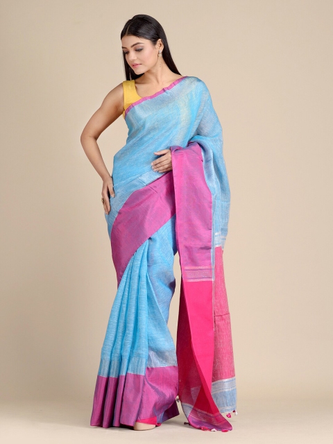 

Mitera Blue & Fuchsia Woven Design Pure Linen Saree