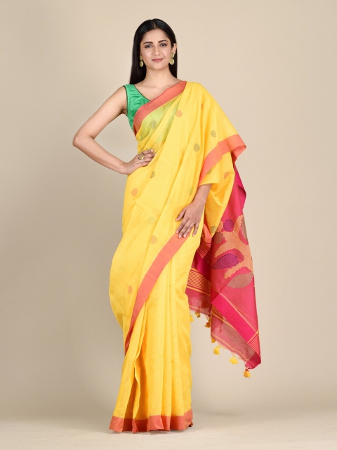 

Mitera Yellow & Magenta Floral Heavy Work Saree