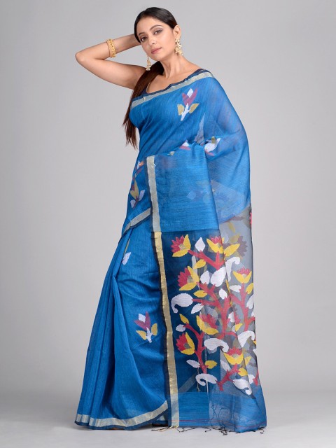 

Mitera Blue & Yellow Floral Pure Silk Saree