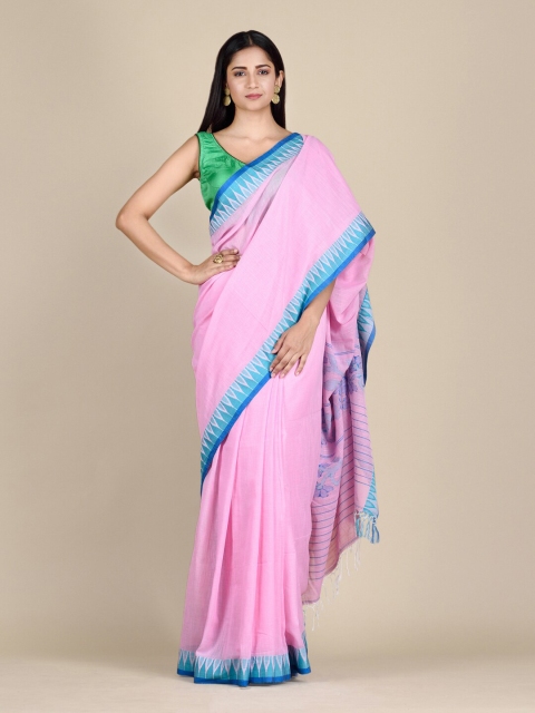 

Mitera Pink & Blue Woven Design Pure Cotton Saree