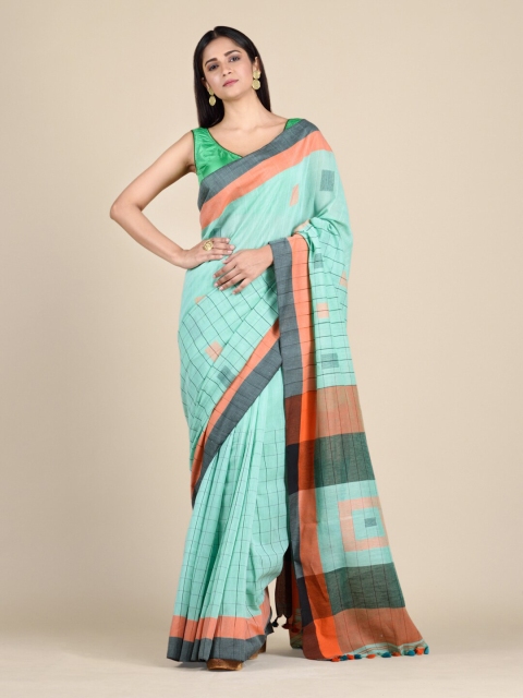 

Mitera Sea Green & Orange Pure Cotton Heavy Work Saree