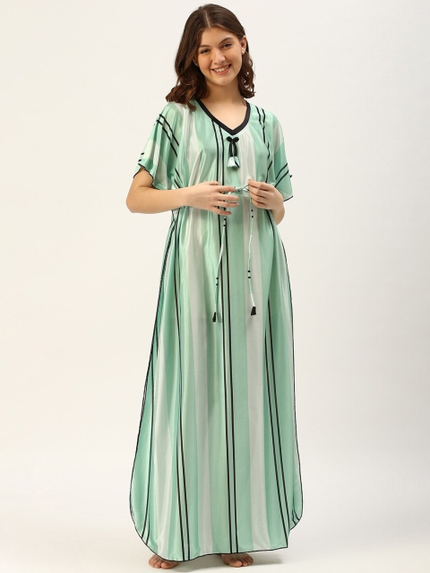 

TRUNDZ Green Striped Maxi Nightdress