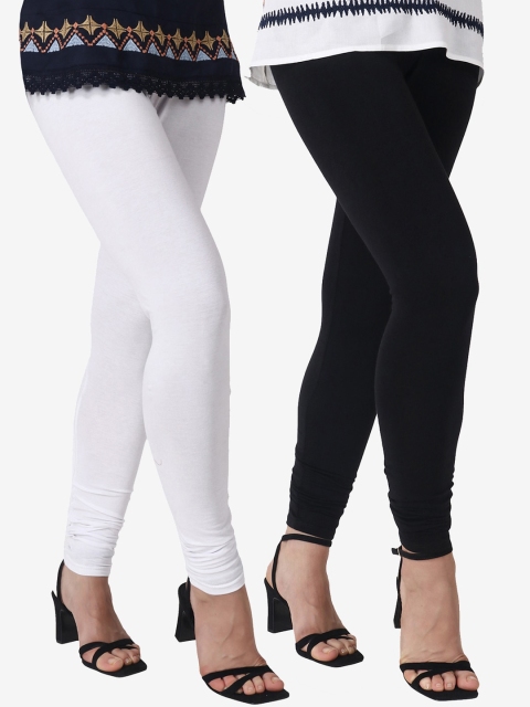 

IMT Women Black & White Pack Of 2 Solid Skinny-Fit Churidar-Length Leggings