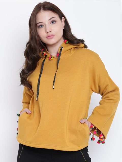 

Texco Women Mustard Hooded Sweatshirt