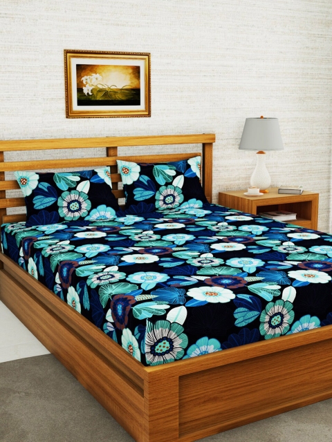 

BIANCA Blue & Green Floral 152 TC Queen Bedsheet with 2 Pillow Covers