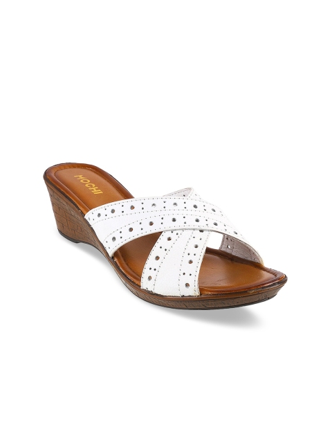 

Mochi White & Brown Wedge Sandals with Laser Cuts