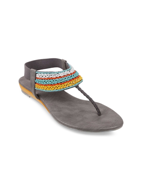 

Metro Women Grey Embellished Open Toe Flats