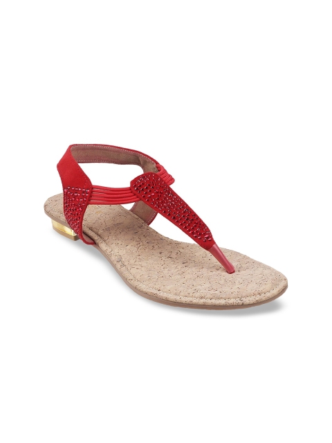 

Metro Women Red Embellished T-Strap Flats