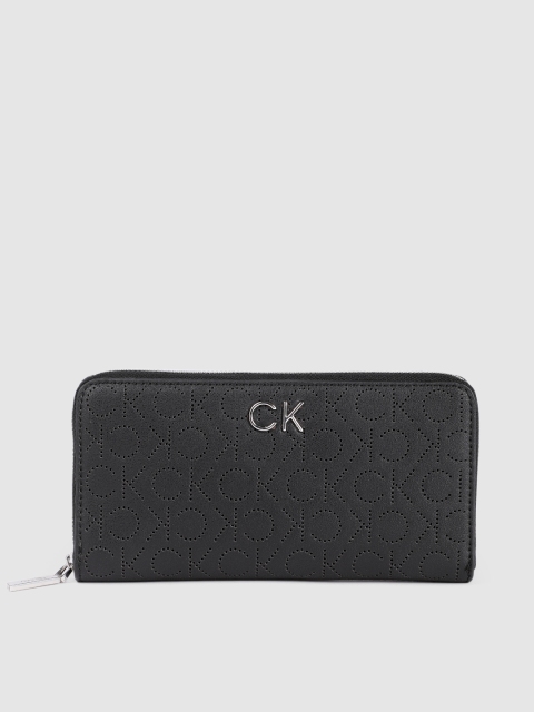 

Calvin Klein Women Black Typography PU Zip Around Wallet