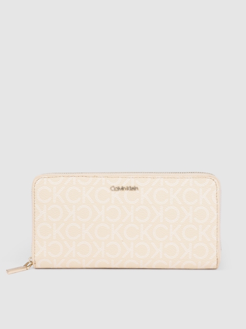 

Calvin Klein Women Beige Typography Printed PU Zip Around Wallet