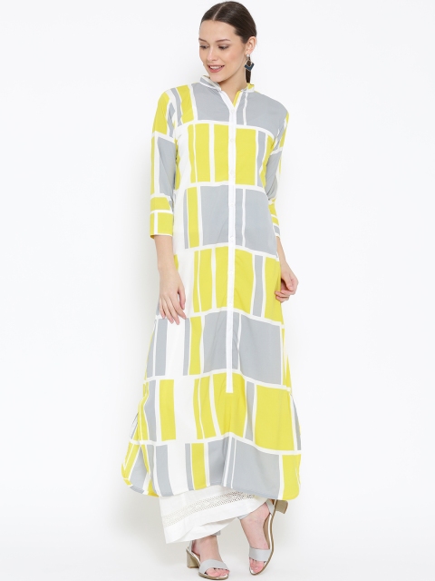 

Jashn Women Yellow & Grey Printed Straight Kurta