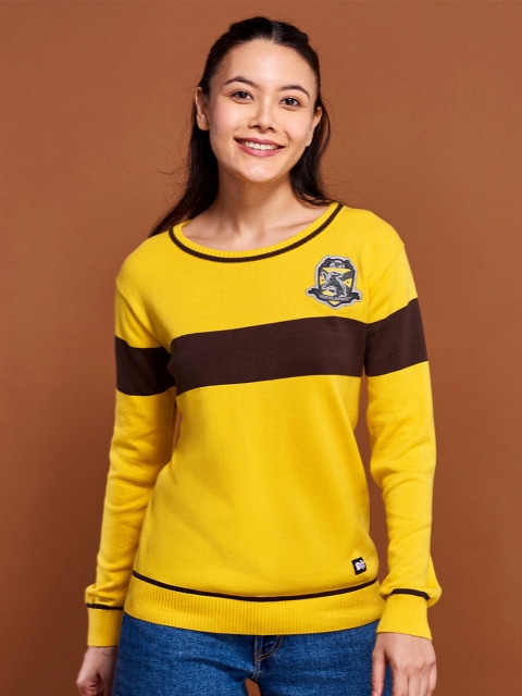 

The Souled Store Women Yellow & Brown Striped Cotton Harry Potter Hufflepuff Pullover