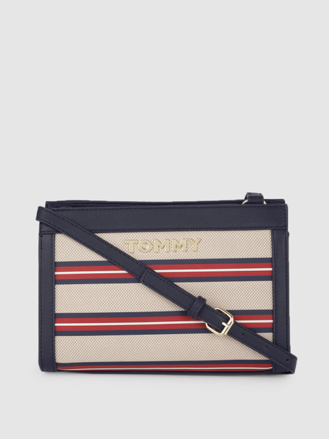 

Tommy Hilfiger Khaki Striped Structured Sling Bag