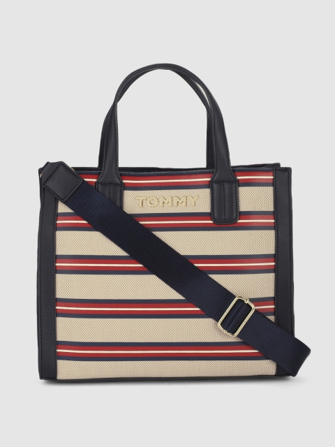 

Tommy Hilfiger Khaki Striped Structured Handheld Bag