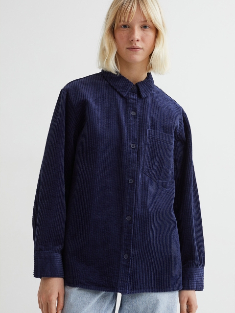 

H&M Women Navy Blue Corduroy Shirt