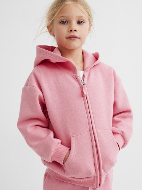 

H&M Girls Pink Solid Zip-Through Hoodie