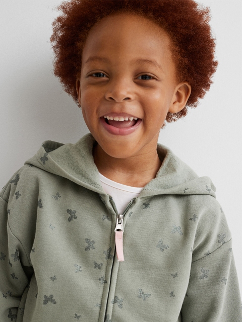 

H&M Girls Olive Green Printed Zip-Through Hoodie