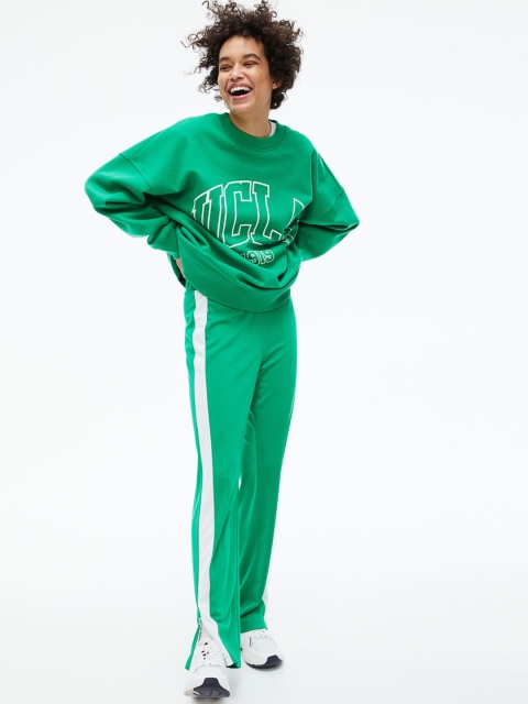 

H&M Women Green & White Solid Track Pants