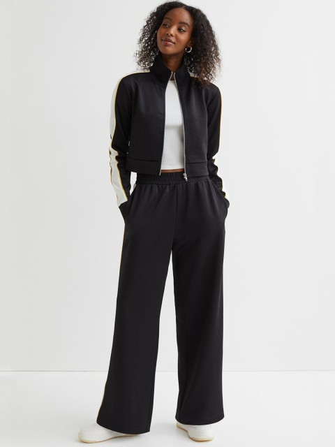 

H&M Women Black & White Colorblocked Wide Track Pants