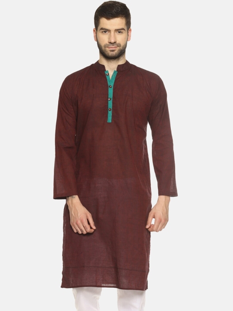 

PAROKSH Men Maroon Thread Work Handloom Kurta