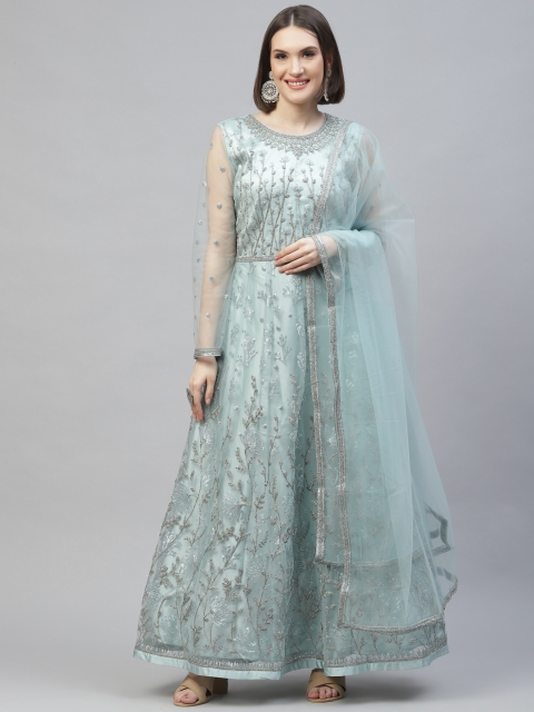 

Readiprint Fashions Turquoise Blue Embroidered Semi-Stitched Dress Material