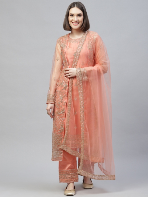 

Readiprint Fashions Peach-Coloured & Gold-Toned Embroidered Semi-Stitched Dress Material