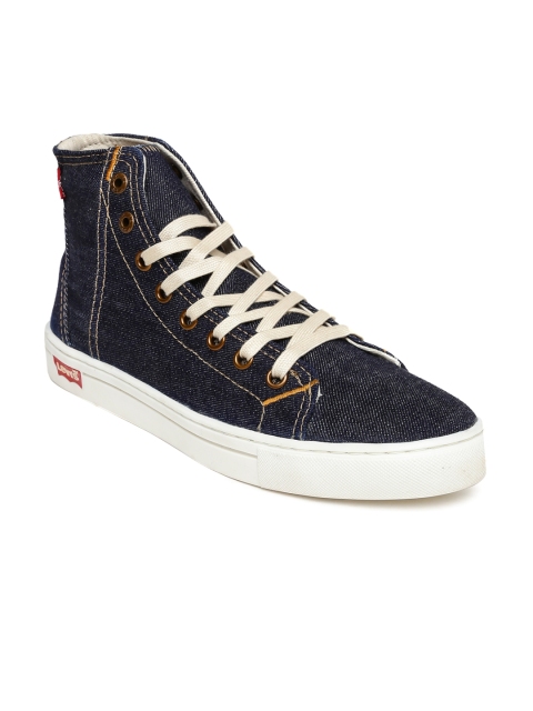 

Levis Men Navy High-Top Denim Sneakers, Navy blue