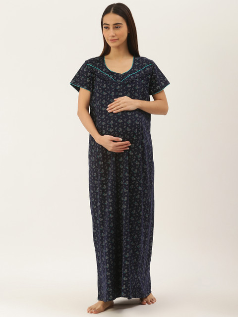 

Sweet Dreams Navy Blue Printed Maternity Maxi Nightdress