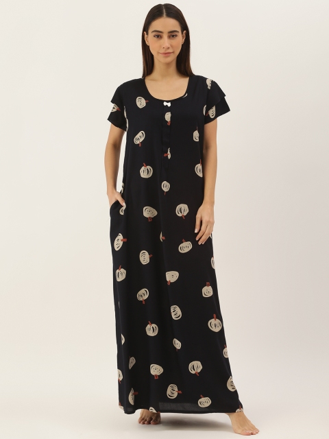 

Sweet Dreams Women Black & Beige Printed Maxi Nightdress