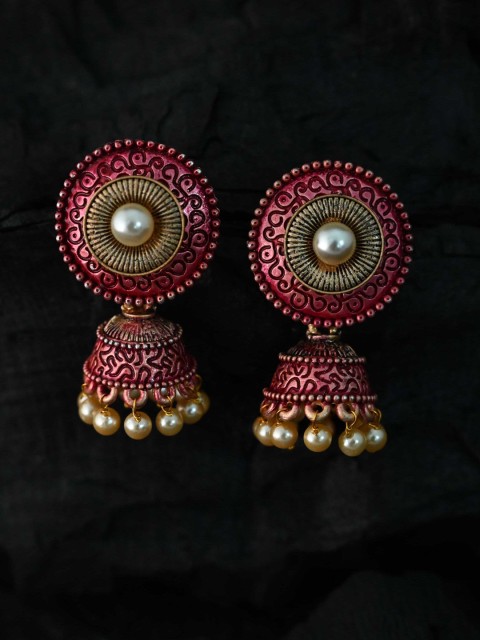 

justpeachy Red & Gold-Toned Classic Jhumkas Earrings