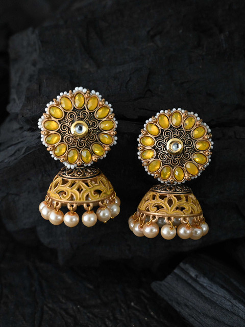 

justpeachy Yellow Classic Jhumkas Earrings