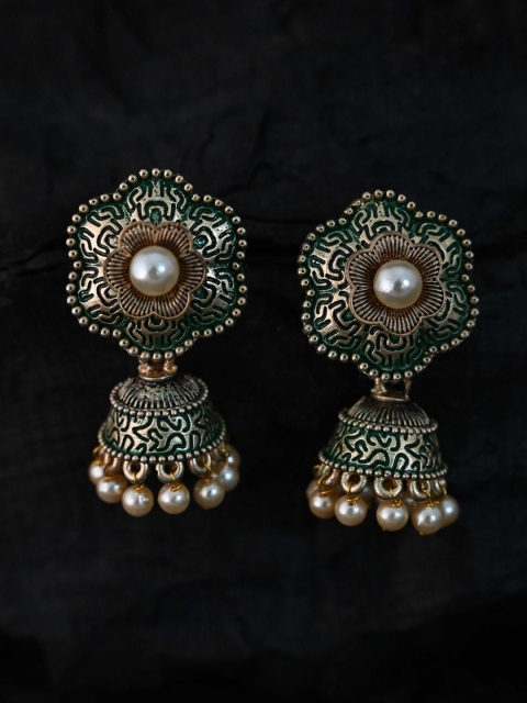 

justpeachy Green Classic Jhumkas Earrings