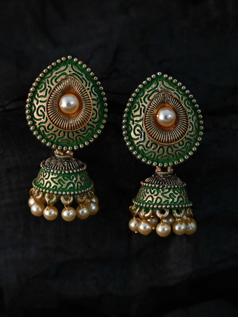 

justpeachy Green Classic Jhumkas Earrings