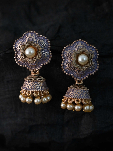 

justpeachy Purple & Gold-Toned Classic Jhumkas Earrings