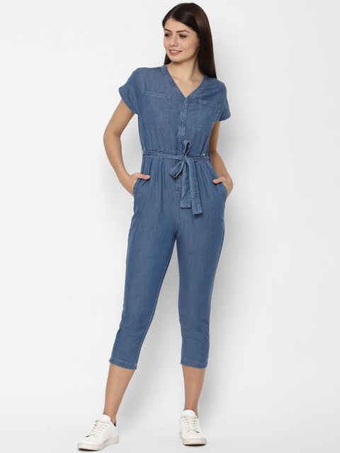 

Allen Solly Woman Blue Pure Cotton Culotte Jumpsuit