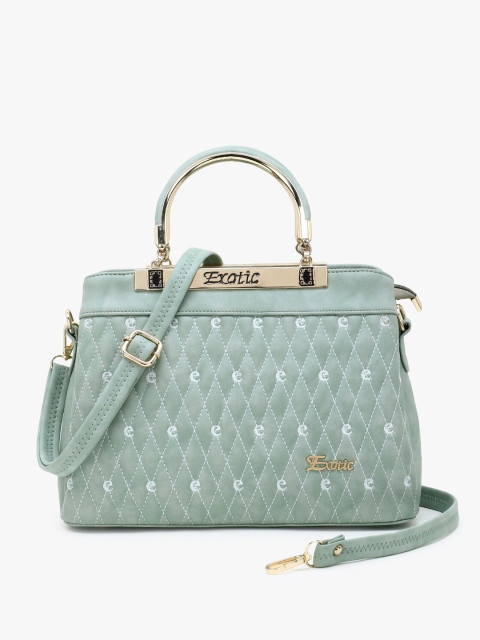 

Exotic Green Textured Structured Handheld Bag with Quilted