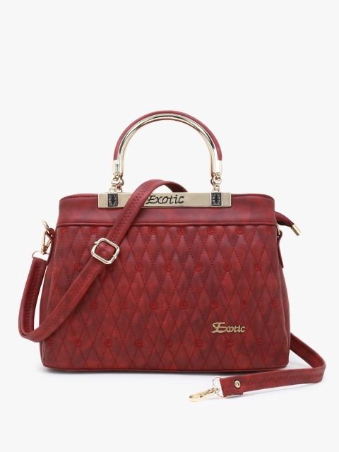 

Exotic Maroon PU Quilted Handheld Bag